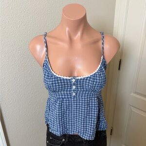Romeo Romeo Chic Blue Checkered Camisole Top Sz M